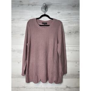 Lane Bryant Sweater Womens 14/16 Pink Scallop Hem Metallic Knit Pullover New